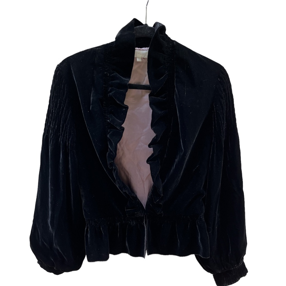 Jill Stuart Black Velvet Ruffle Peplum Blazer Size Medium